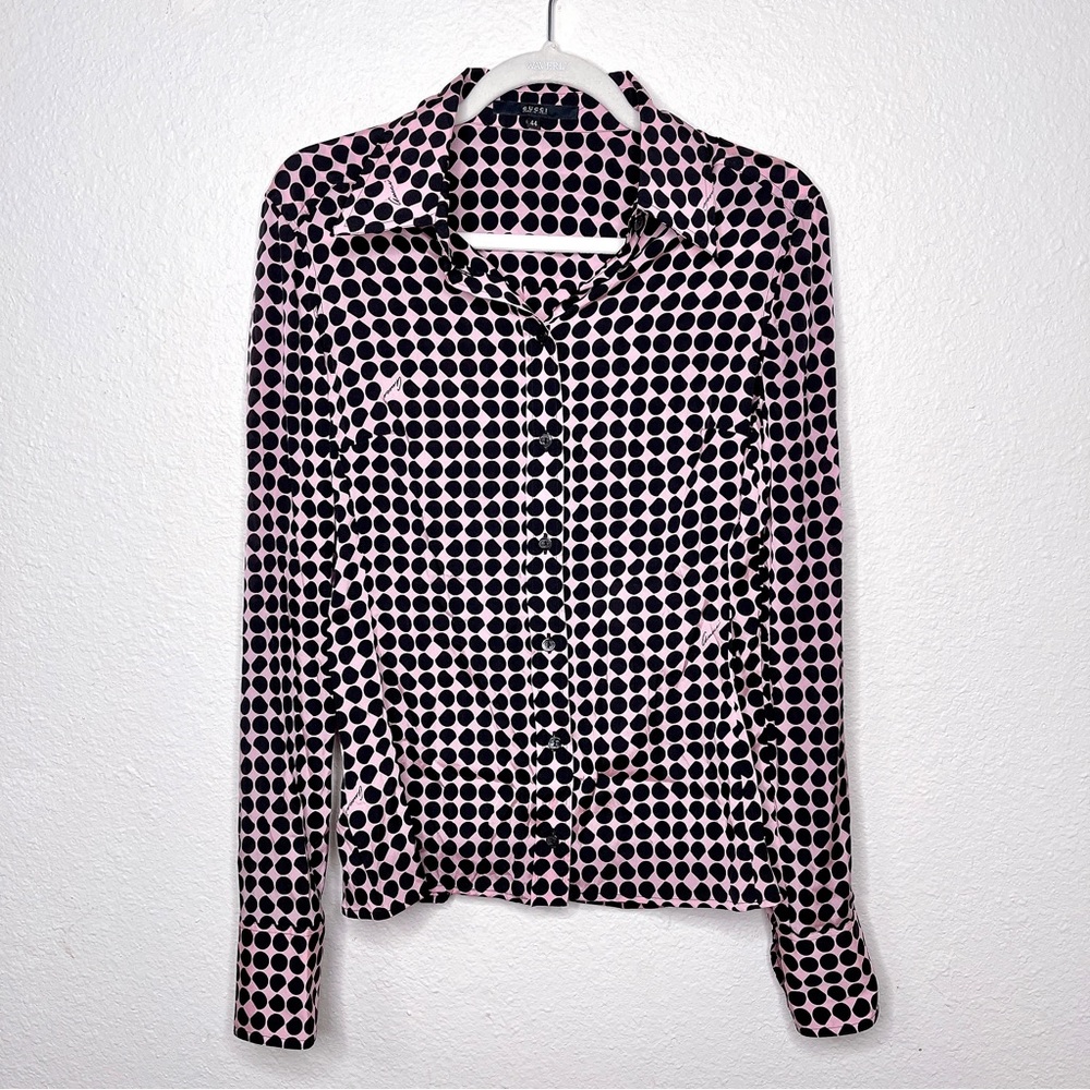 Gucci silk shirt pink polka dots